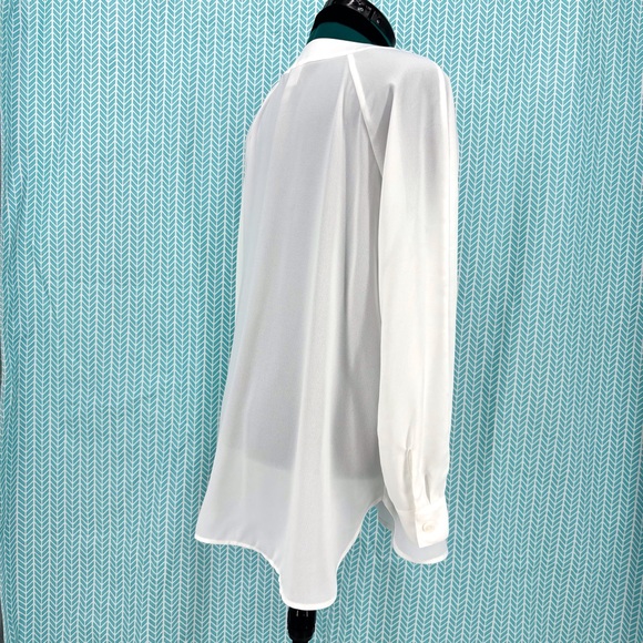 Cabi Tuxedo Blouse # 3421, White Semi-Sheer Long Sleeve with Black Tie, Small - Picture 10 of 16